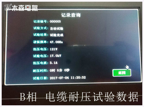 B相電纜耐壓試驗(yàn)數(shù)據(jù)